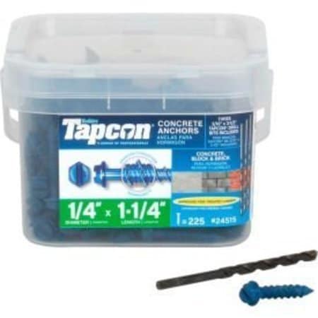 Tapcon 1/4-inch x 1-1/4-inch Climaseal Blue Slotted Hex Head Concrete Screw Anchors, 225PK 24515CH